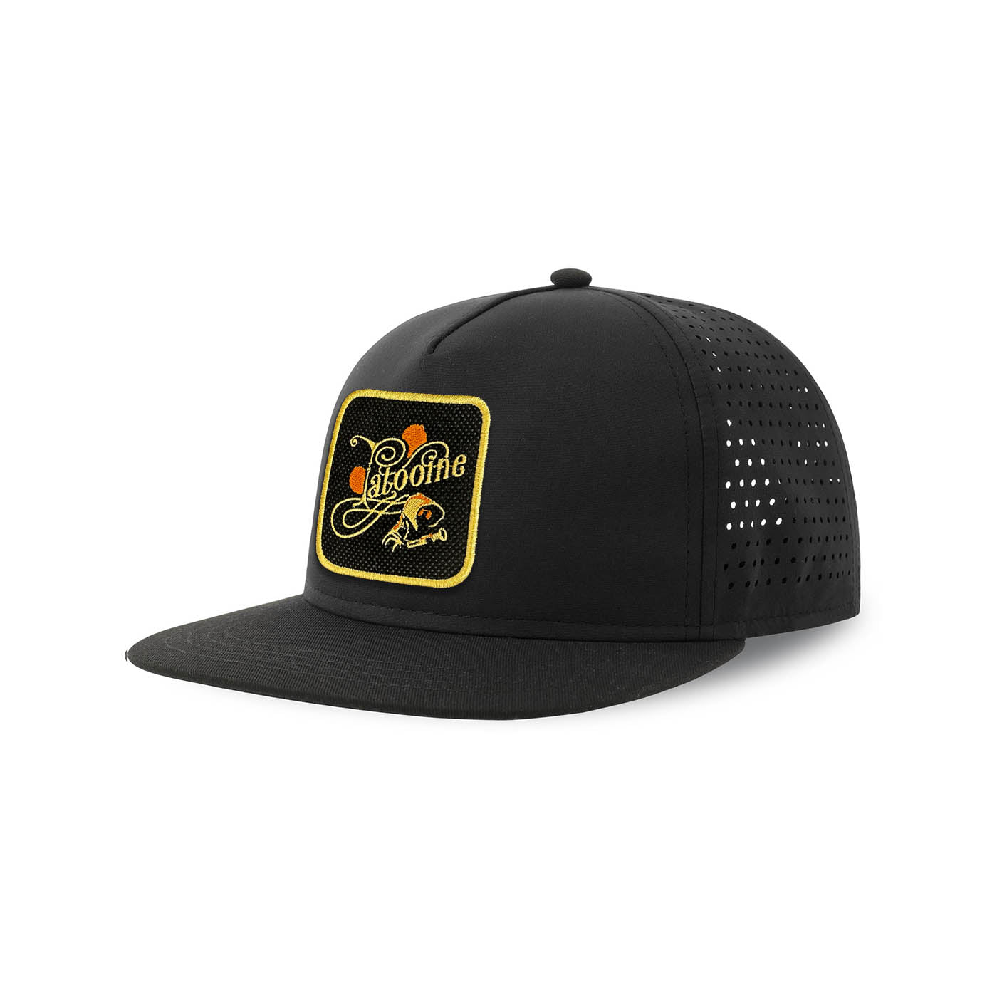 Tatooine Streetwear Black Hat with Flat Visor Embroidered Patch