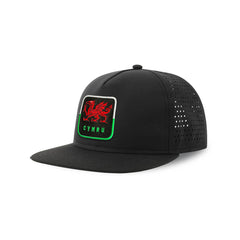 CYMRU Streetwear Black Hat with Flat Visor Embroidered Patch