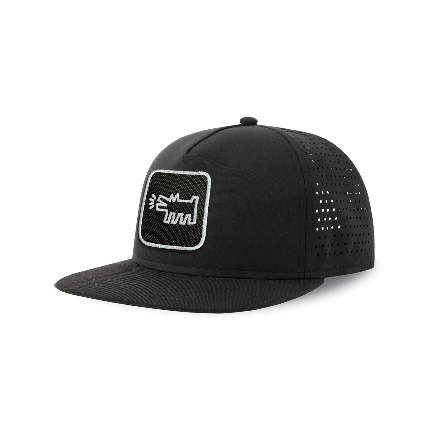 Dog Streetwear Black Hat with Flat Visor Embroidered Patch