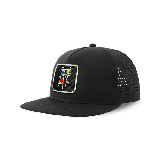 Mondrian Art Streetwear Black Hat with Flat Visor Embroidered Patch