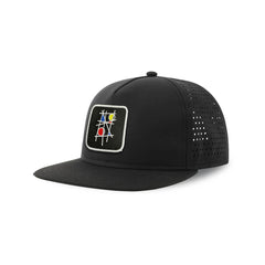 Mondrian Art Streetwear Black Hat with Flat Visor Embroidered Patch