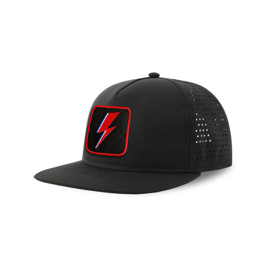 Bowie Flash Streetwear Black Hat with Flat Visor Embroidered Patch
