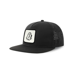 Spooky Ghost Streetwear Black Hat with Flat Visor Embroidered Patch