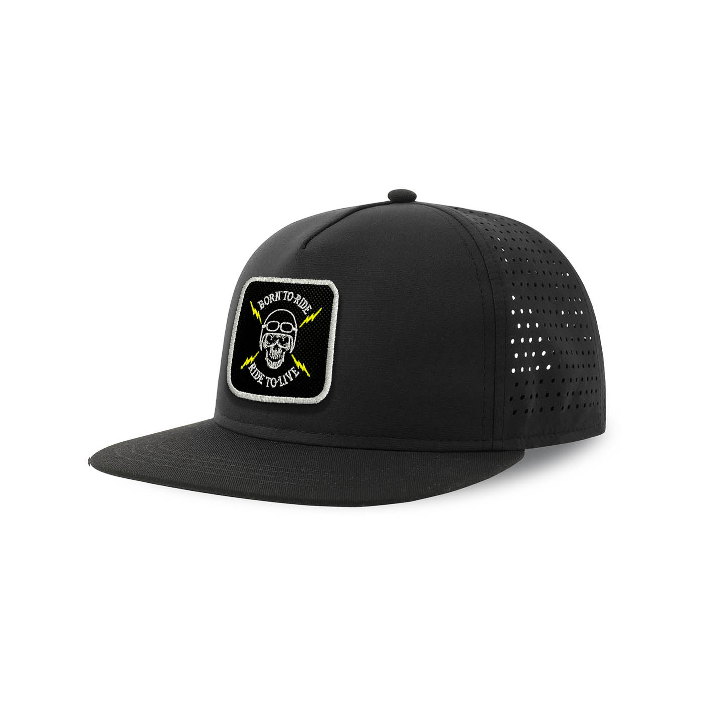 Born to Ride Streetwear Black Hat with Flat Visor Embroidered Patch