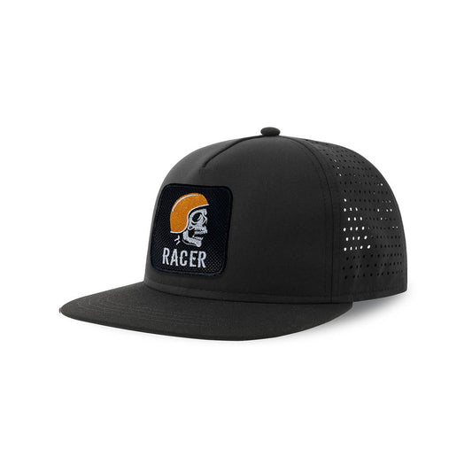 Racer Streetwear Black Hat with Flat Visor Embroidered Patch