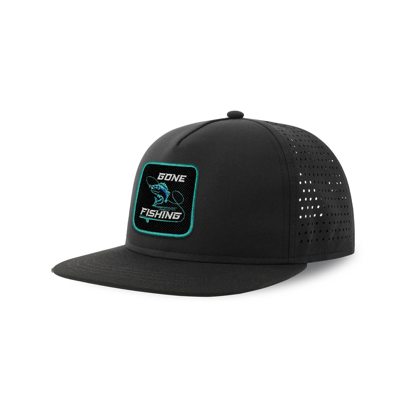 Fishing Streetwear Black Hat with Flat Visor Embroidered Patch