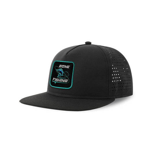 Fishing Streetwear Black Hat with Flat Visor Embroidered Patch
