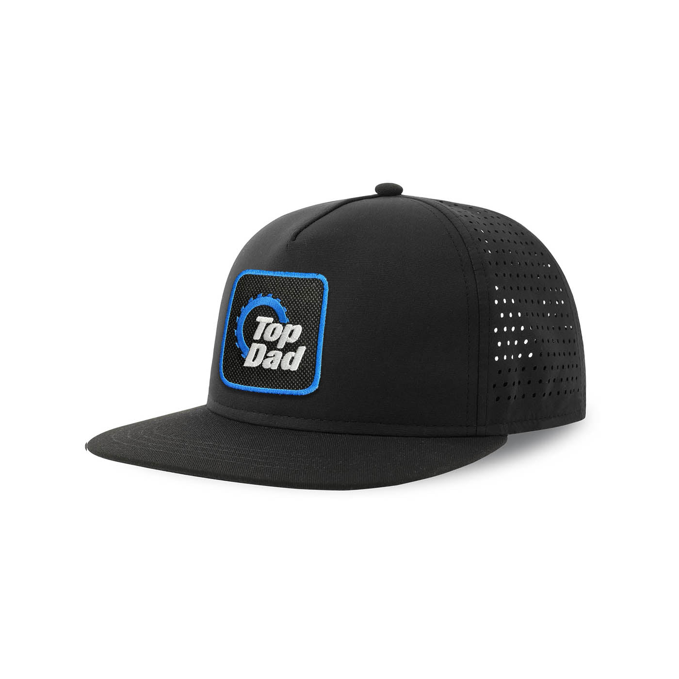 Top Dad Streetwear Black Hat with Flat Visor Embroidered Patch