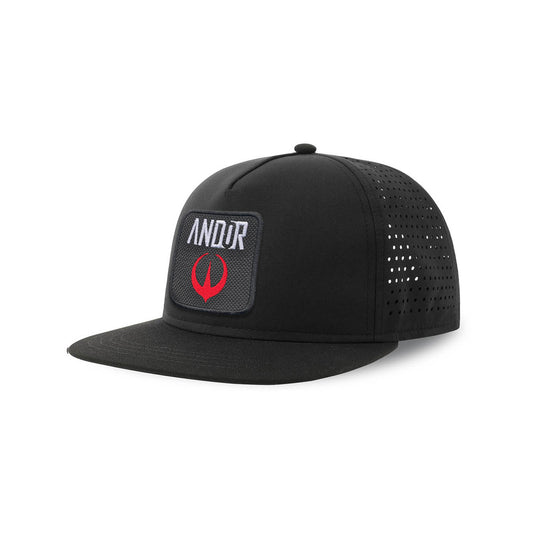 Andor Streetwear Black Hat with Flat Visor Embroidered Patch