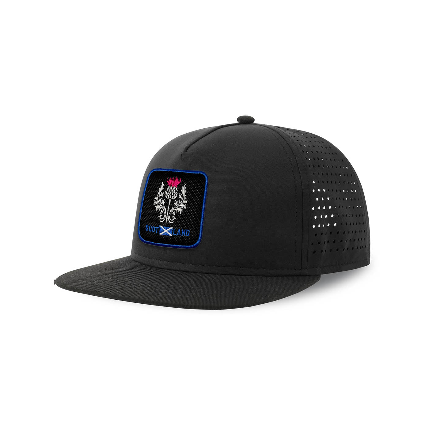 Scotland Streetwear Black Hat with Flat Visor Embroidered Patch