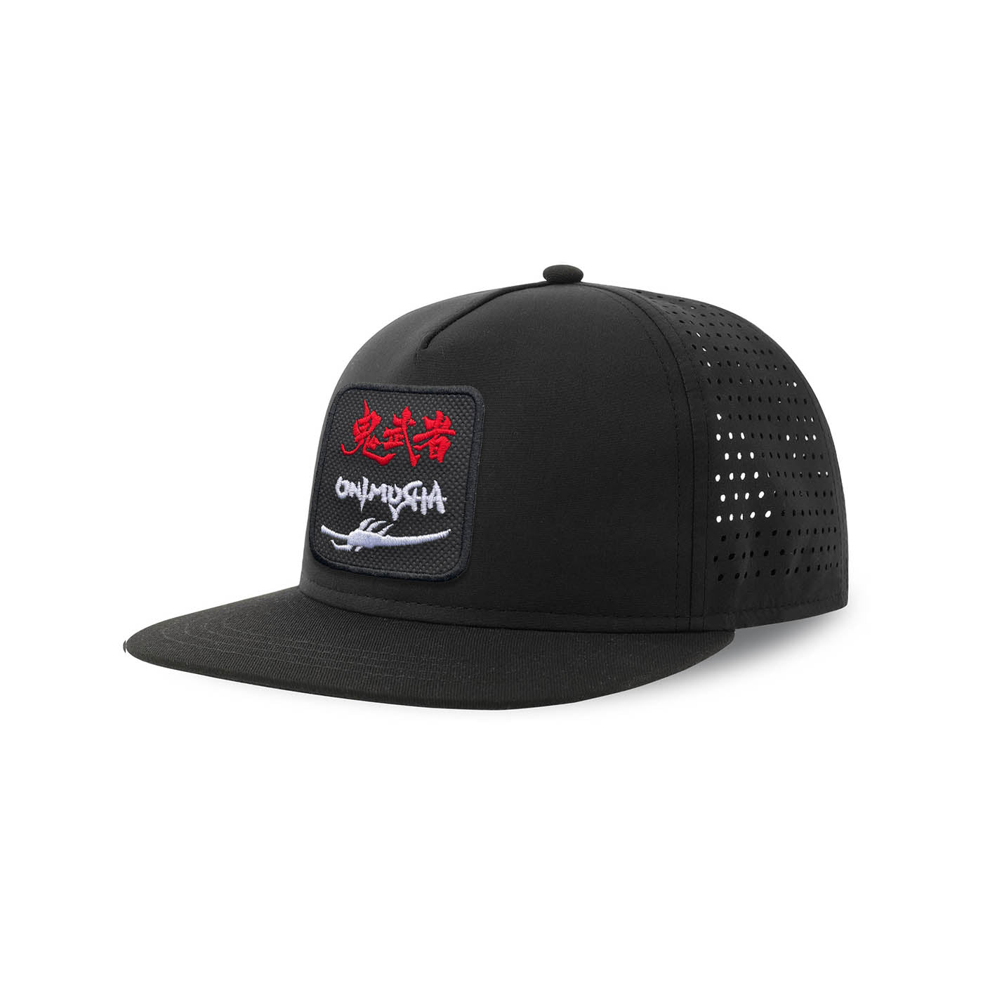 Onimusha Streetwear Black Hat with Flat Visor Embroidered Patch