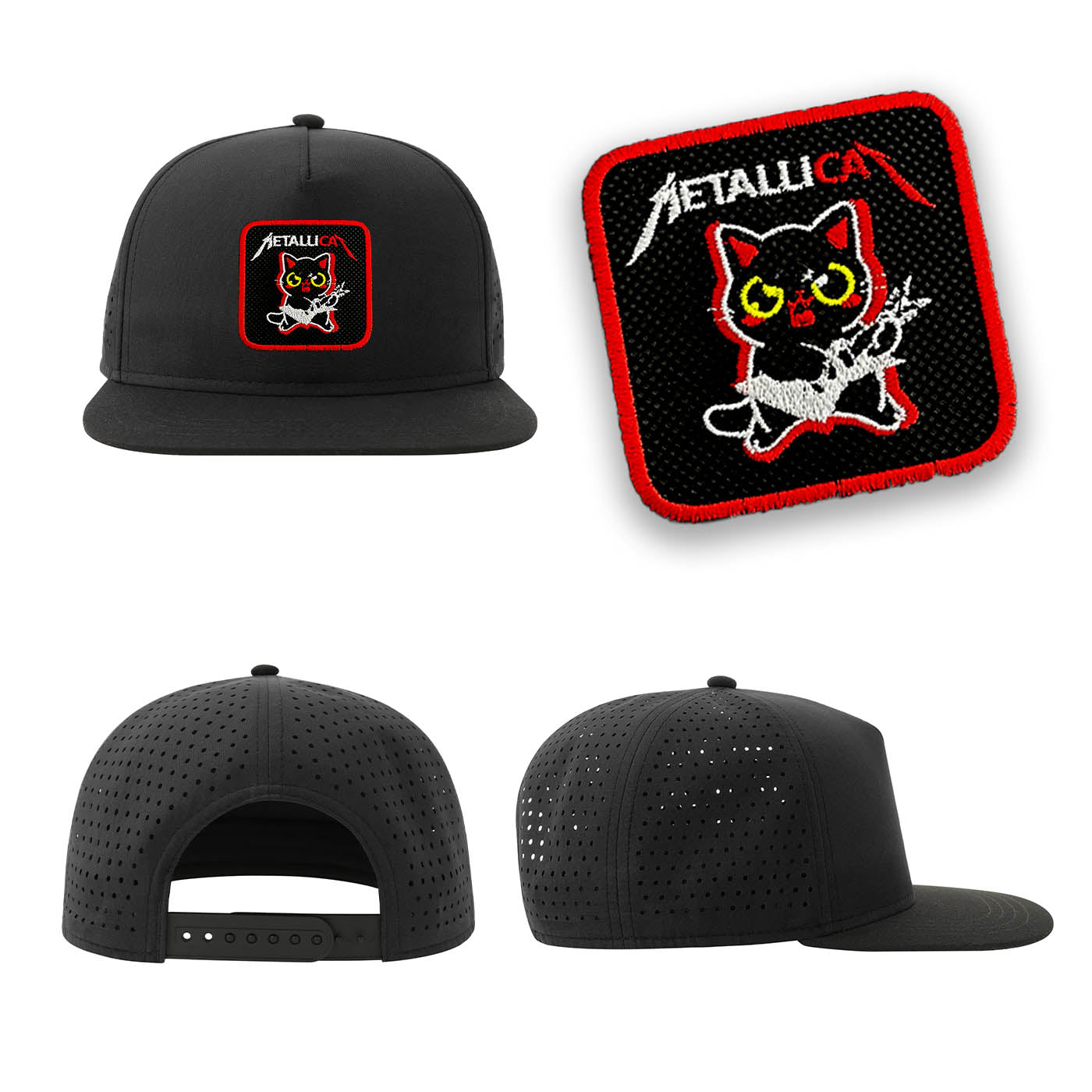 Metalicat Streetwear Black Hat with Flat Visor Embroidered Patch
