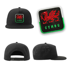 CYMRU Streetwear Black Hat with Flat Visor Embroidered Patch