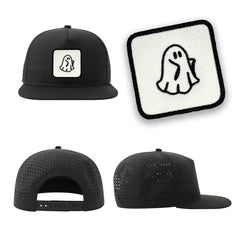 Spooky Ghost Streetwear Black Hat with Flat Visor Embroidered Patch
