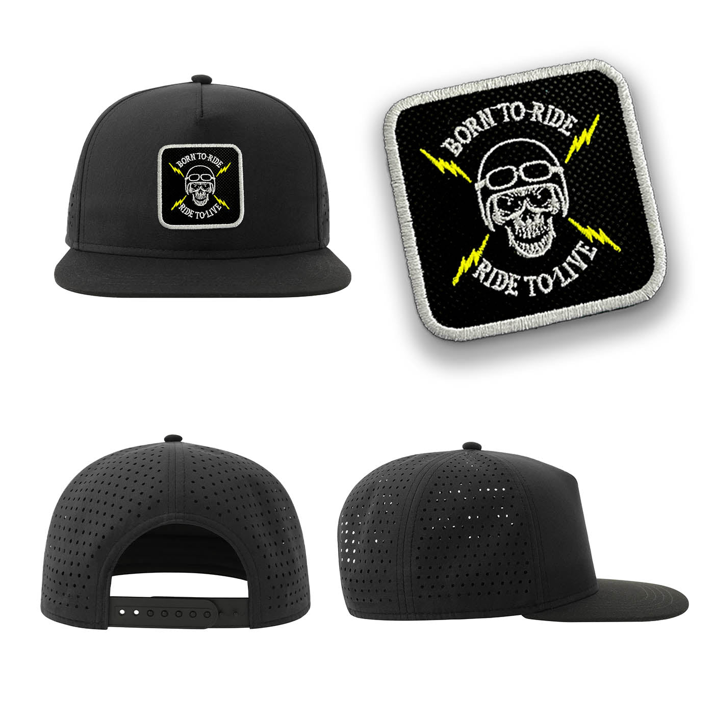 Born to Ride Streetwear Black Hat with Flat Visor Embroidered Patch