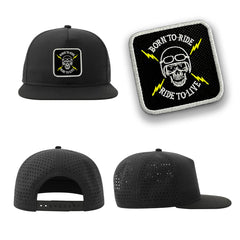 Born to Ride Streetwear Black Hat with Flat Visor Embroidered Patch