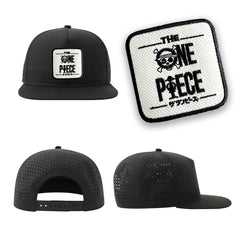 One Piece Streetwear Black Hat with Flat Visor Embroidered Patch