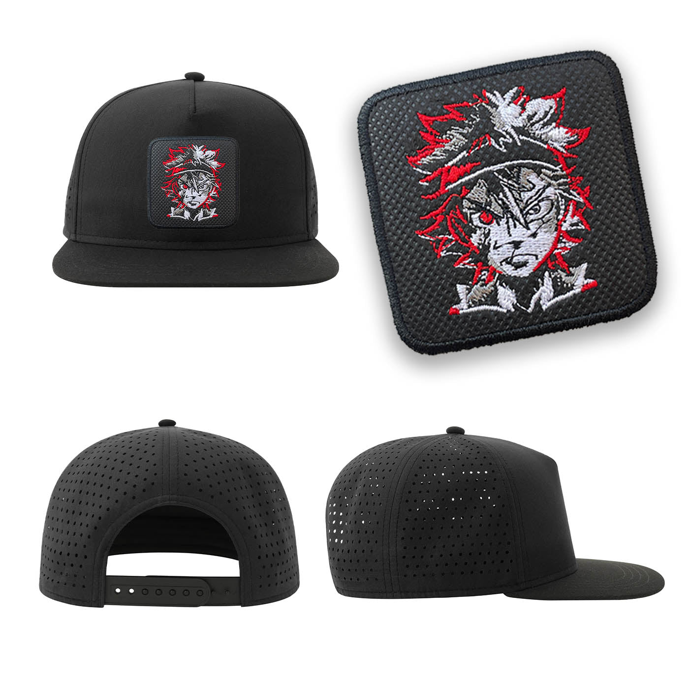 Black Clover Streetwear Black Hat with Flat Visor Embroidered Patch