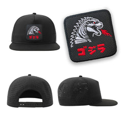 Gozilla Mask Streetwear Black Hat with Flat Visor Embroidered Patch