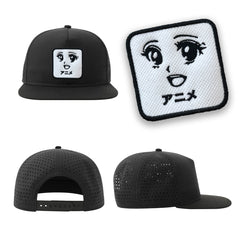 Anime Streetwear Black Hat with Flat Visor Embroidered Patch