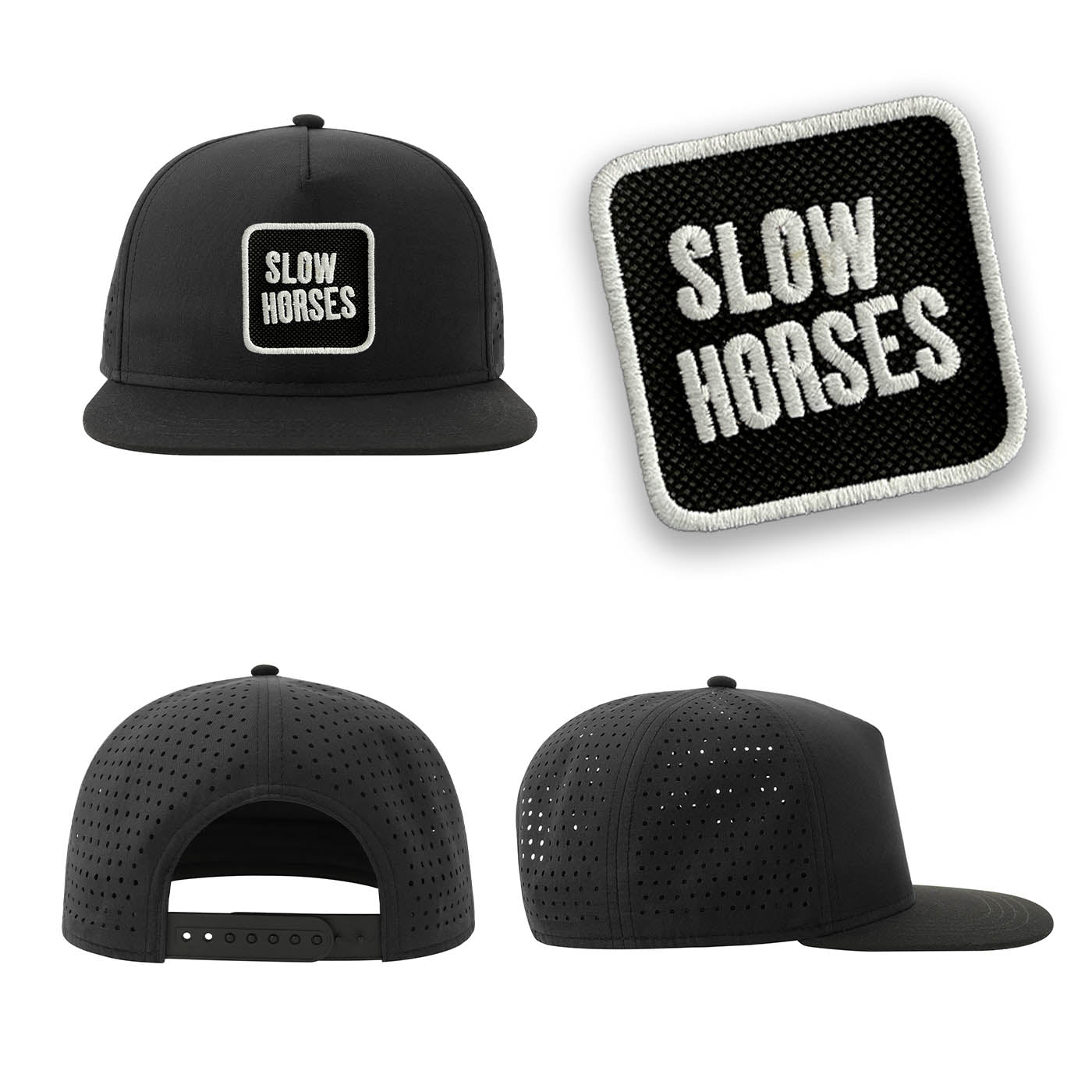 Slow Horses Streetwear Black Hat with Flat Visor Embroidered Patch