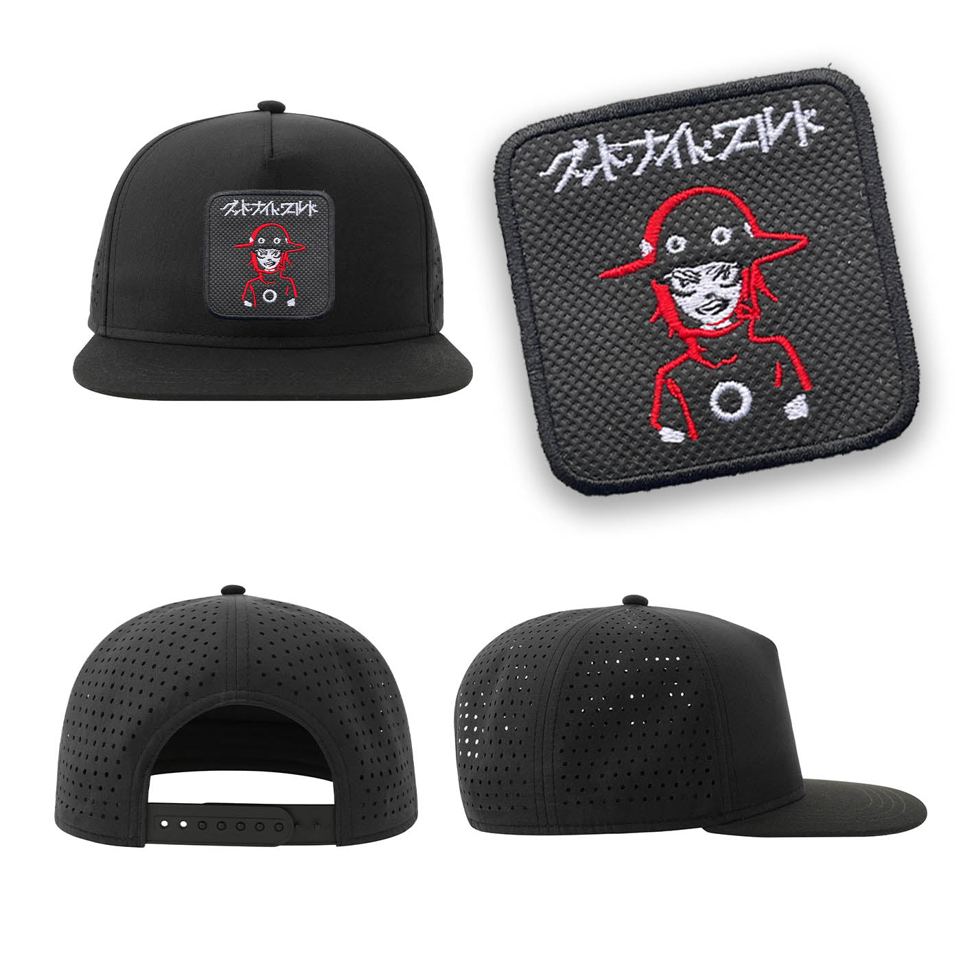Ichi Taichiro Arima Streetwear Black Hat with Flat Visor Embroidered Patch