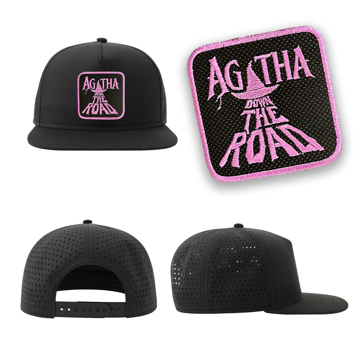 Agatha Streetwear Black Hat with Flat Visor Embroidered Patch