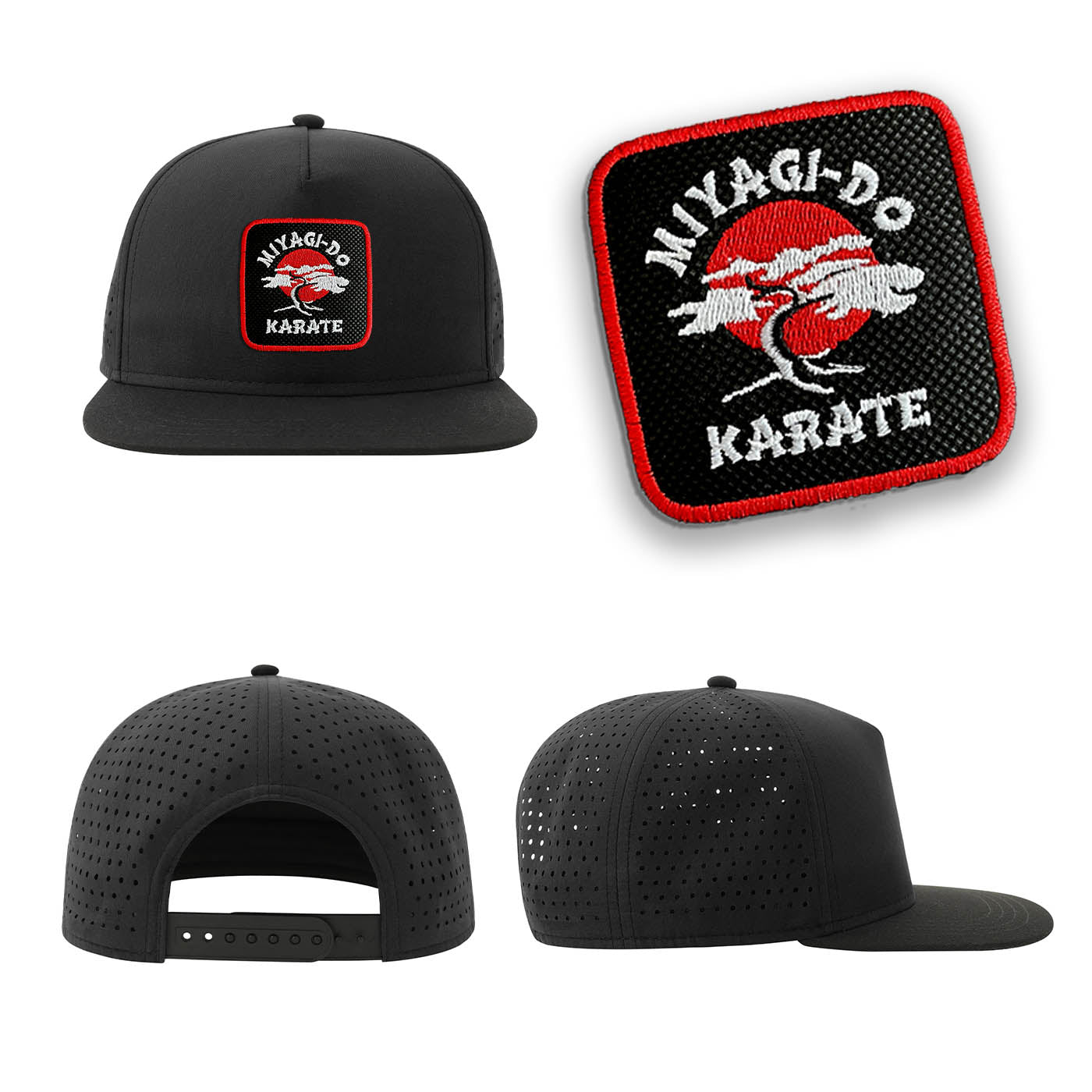 Miyagi Do Streetwear Black Hat with Flat Visor Embroidered Patch
