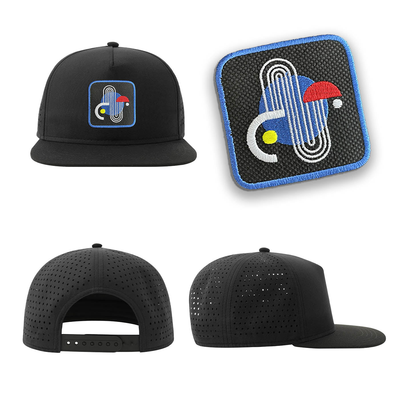 Bauhause Streetwear Black Hat with Flat Visor Embroidered Patch