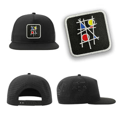 Mondrian Art Streetwear Black Hat with Flat Visor Embroidered Patch