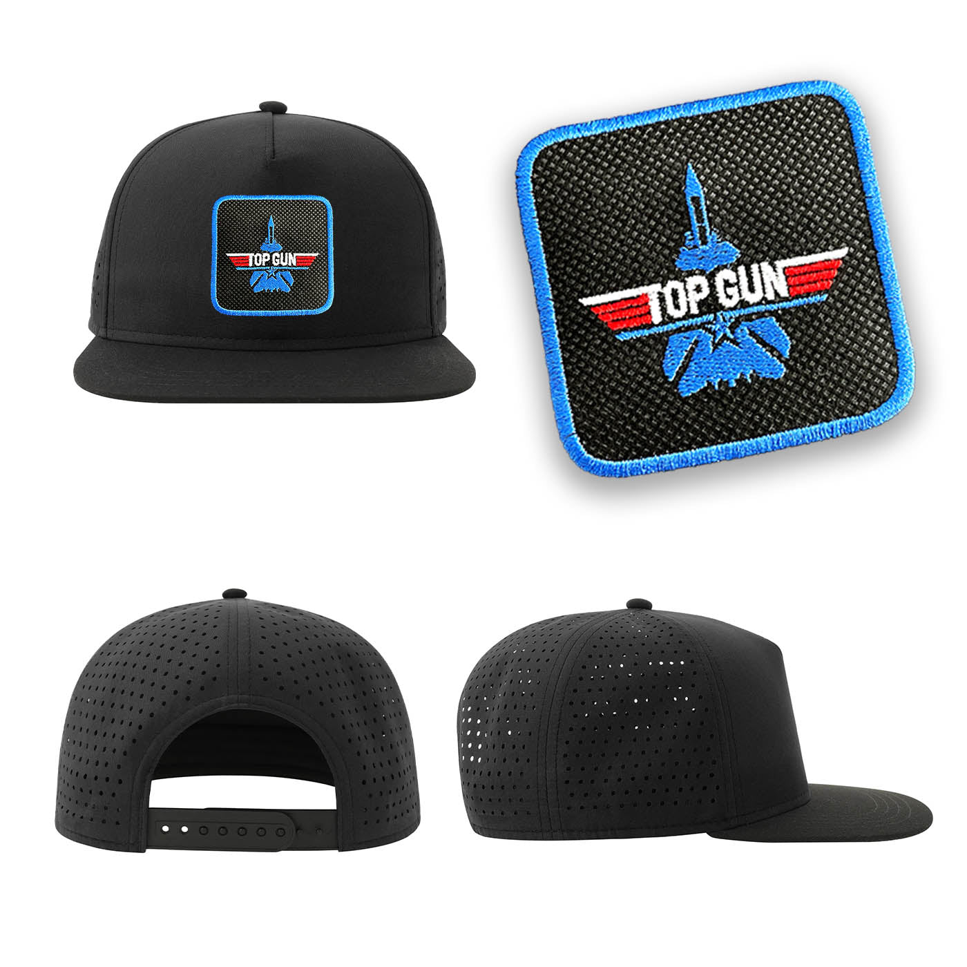 Top Gun Streetwear Black Hat with Flat Visor Embroidered Patch