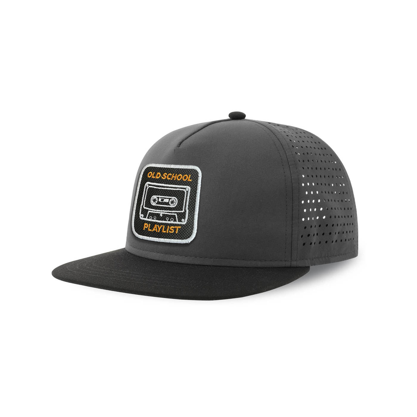 Tape Cassette Streetwear Grey Hat with Flat Visor Embroidered Patch