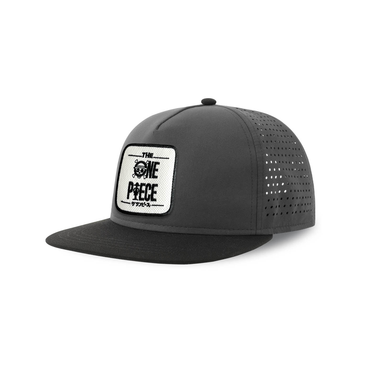 One Piece Streetwear Grey Hat with Flat Visor Embroidered Patch