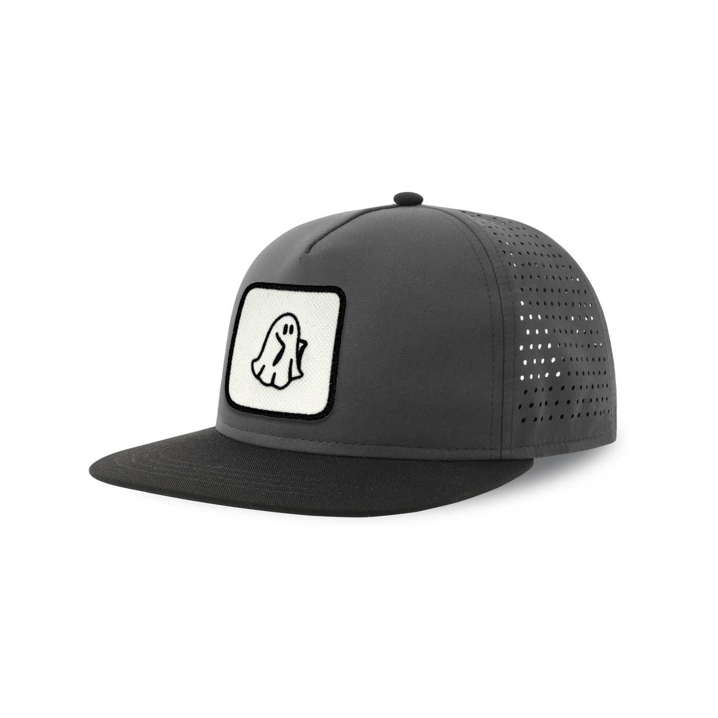Spooky Ghost Streetwear Grey Hat with Flat Visor Embroidered Patch