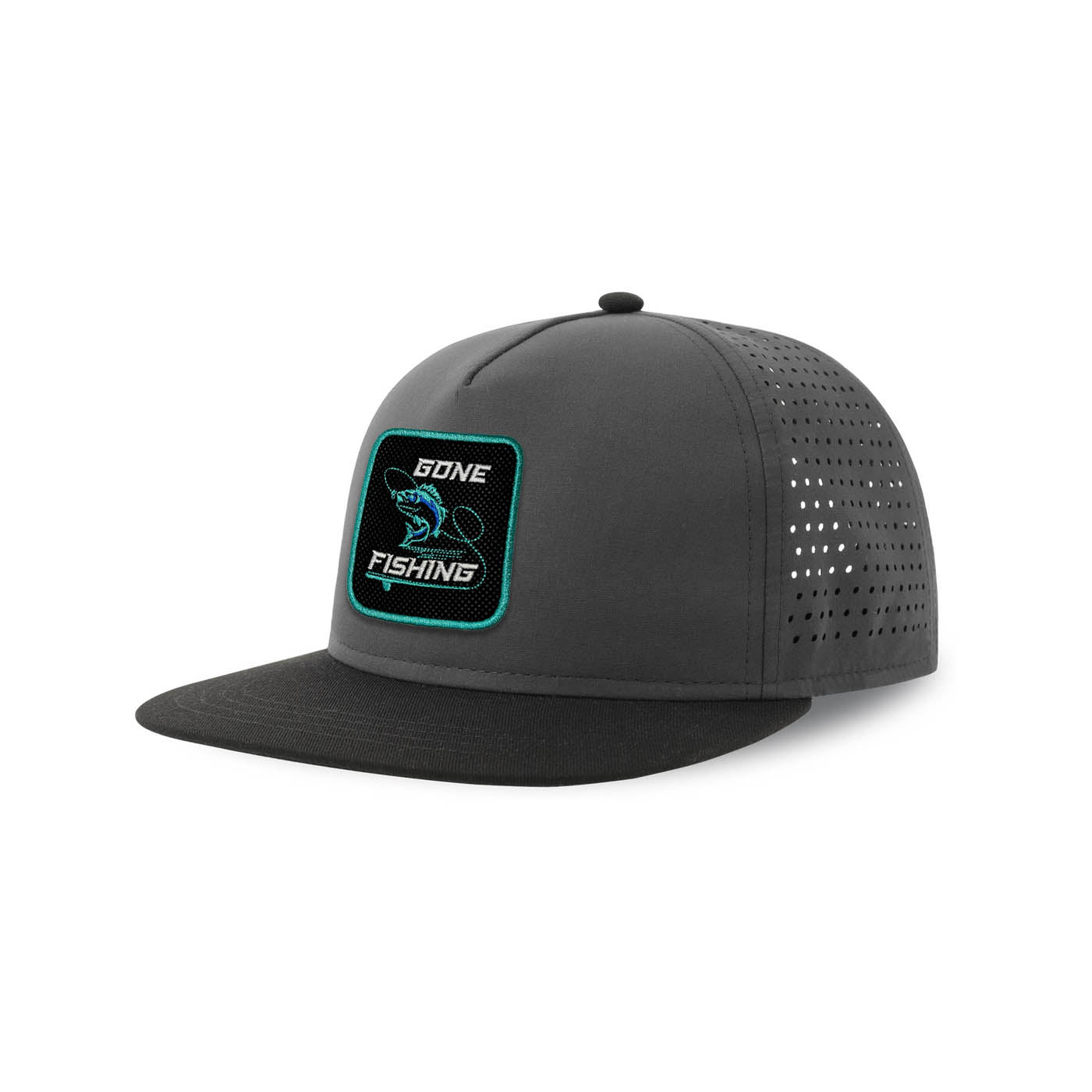 Fishing Streetwear Dark Grey Hat with Flat Visor Embroidered Patch