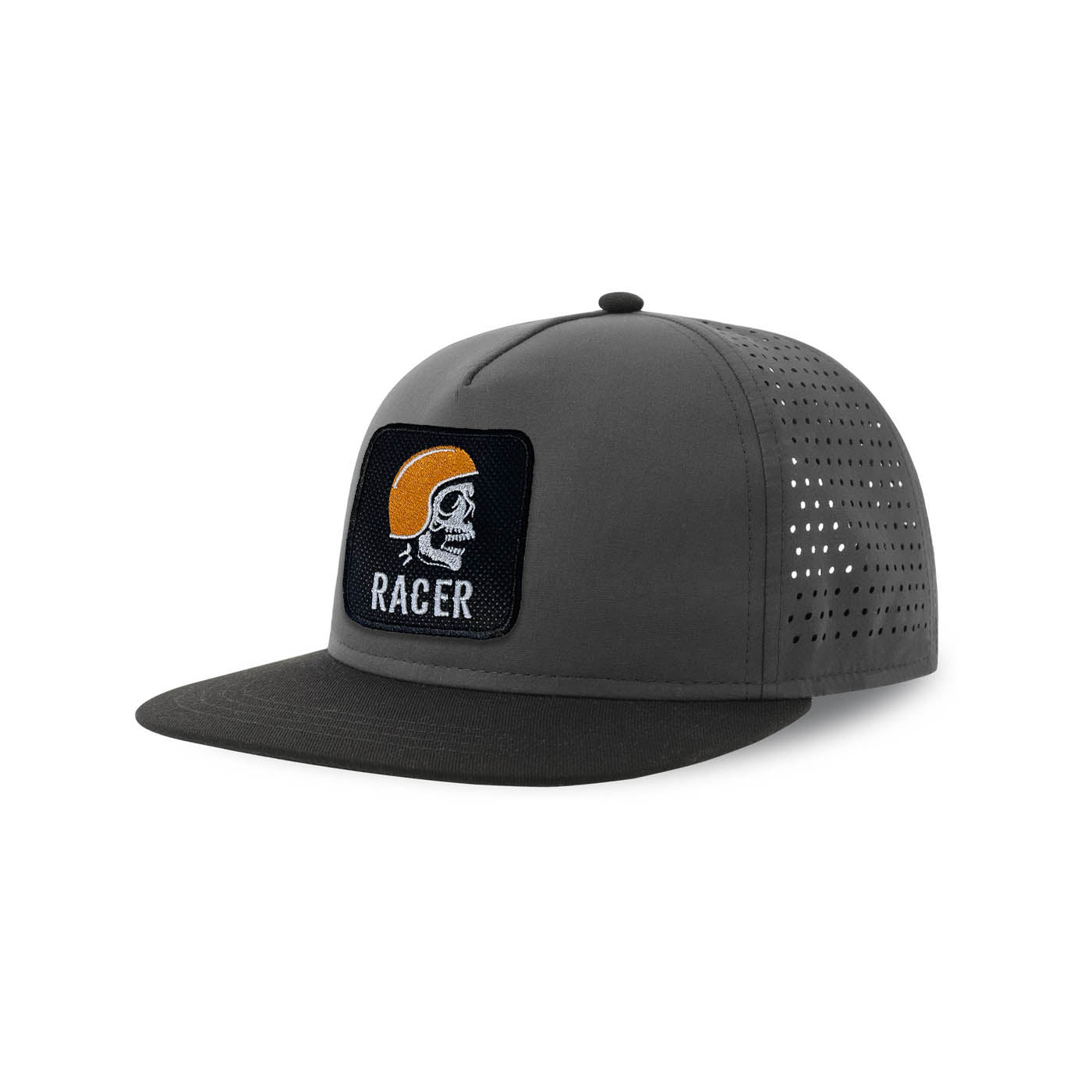 Racer Streetwear Grey Hat with Flat Visor Embroidered Patch