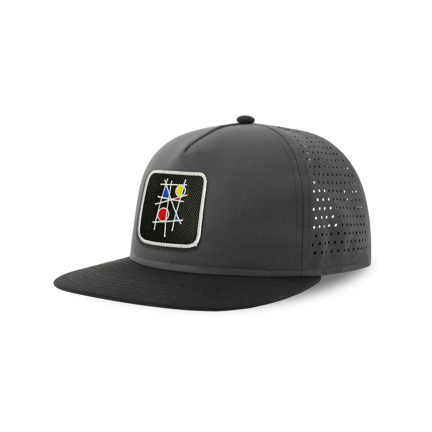 Mondrian Art Streetwear Grey Hat with Flat Visor Embroidered Patch