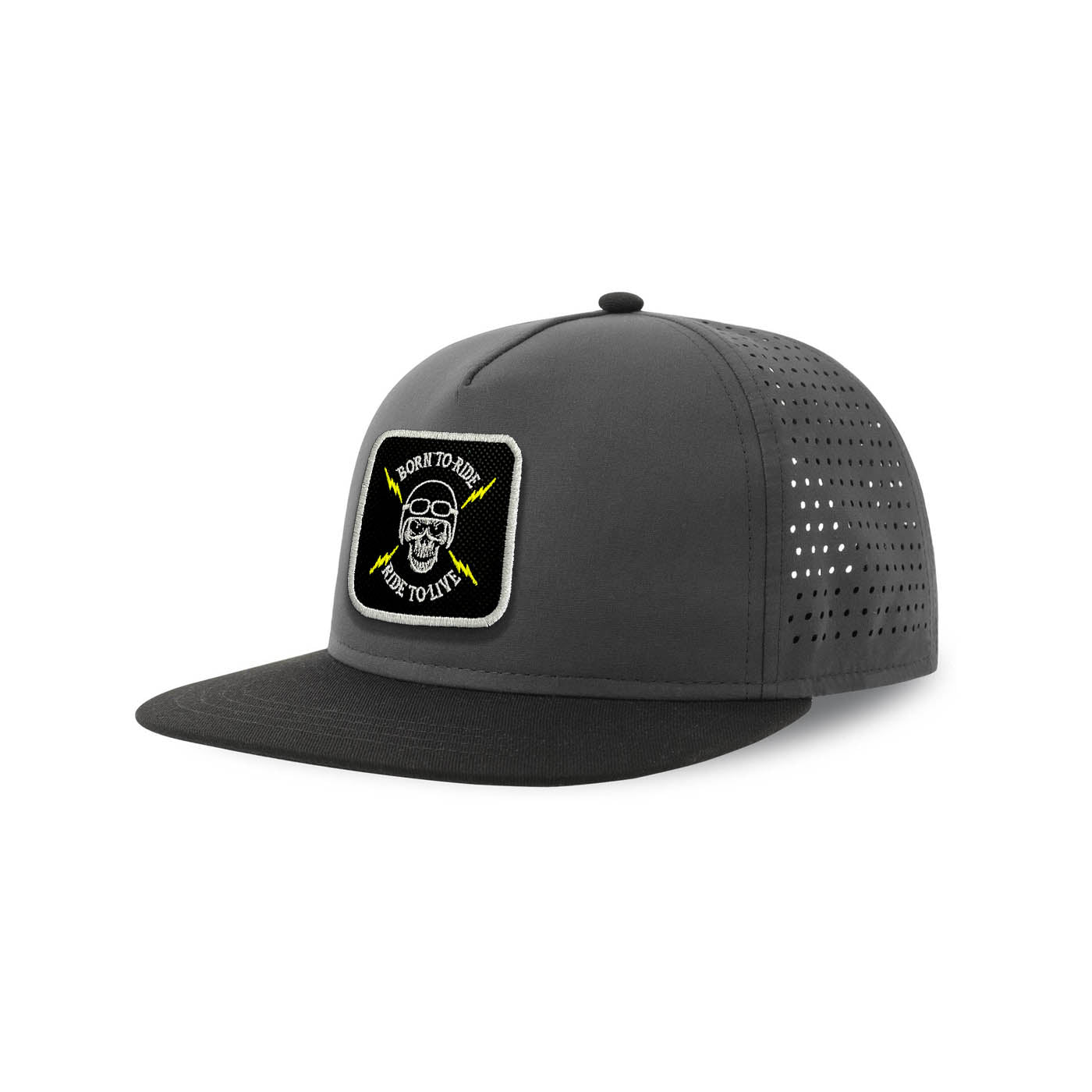 Born to Ride Streetwear Grey Hat with Flat Visor Embroidered Patch