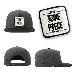 One Piece Streetwear Grey Hat with Flat Visor Embroidered Patch