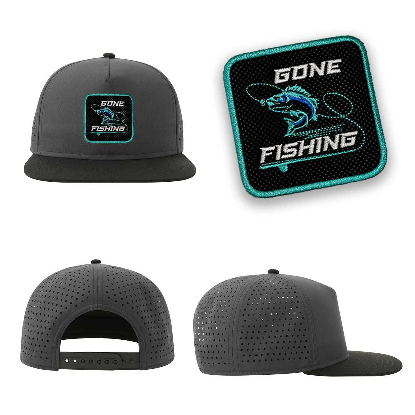 Fishing Streetwear Dark Grey Hat with Flat Visor Embroidered Patch