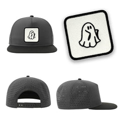 Spooky Ghost Streetwear Grey Hat with Flat Visor Embroidered Patch