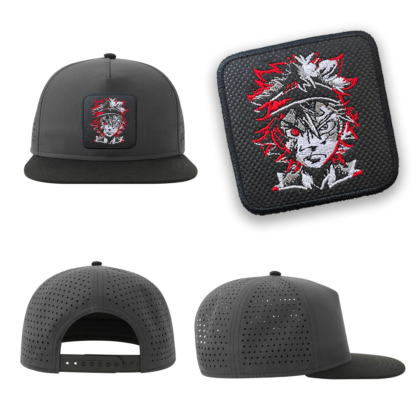 Black Clover Streetwear Grey Hat with Flat Visor Embroidered Patch