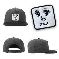 Anime Streetwear Grey Hat with Flat Visor Embroidered Patch