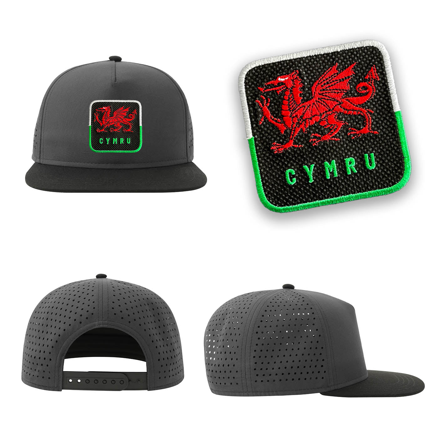CYMRU Streetwear Grey Hat with Flat Visor Embroidered Patch