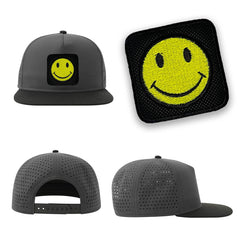 Happy Emoji Streetwear Grey Hat with Flat Visor Embroidered Patch