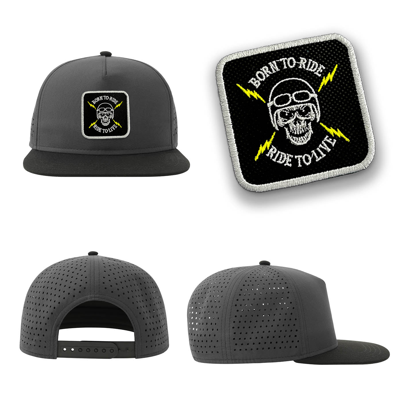 Born to Ride Streetwear Grey Hat with Flat Visor Embroidered Patch