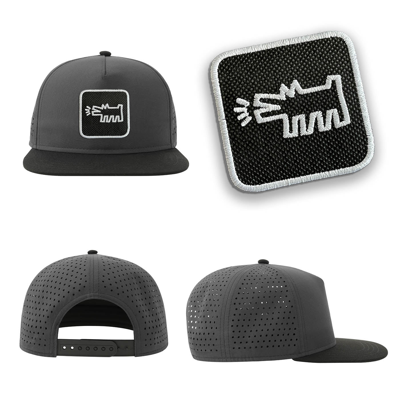 Dog Streetwear Grey Hat with Flat Visor Embroidered Patch