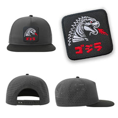 Gozilla Mask Streetwear Grey Hat with Flat Visor Embroidered Patch