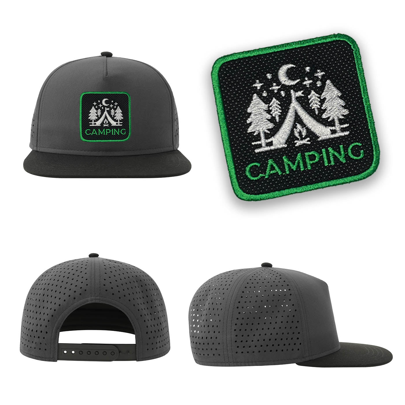 Camping Outdoor Streetwear Grey Hat with Flat Visor Embroidered Patch