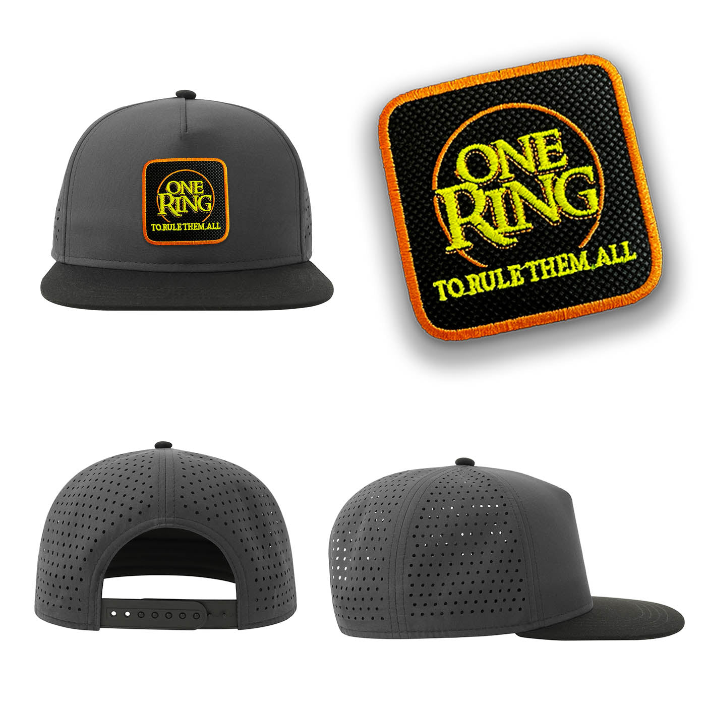 LOTR Streetwear Grey Hat with Flat Visor Embroidered Patch